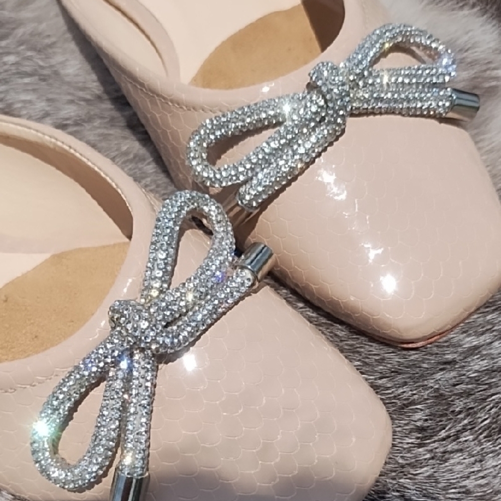 Guilhermina Elegant Cream and Silver Mules with Sparkling Bow